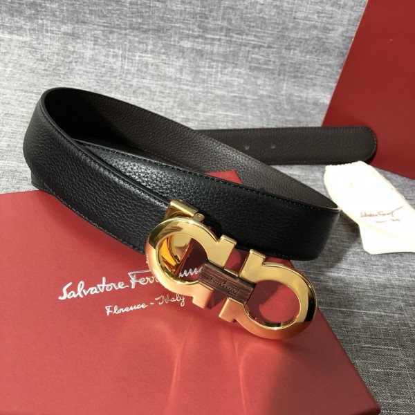 Replica Ferragamo Silver black leather belt ASS02186