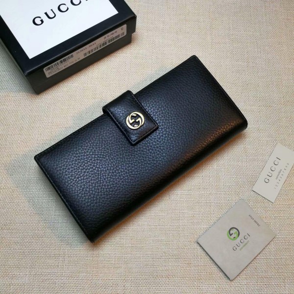 Replica Gucci black leather wallet with golden metallic lock GC06BM059