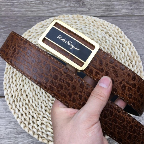 Replica Dark Brown Golden Ferragamo belt ASS02252