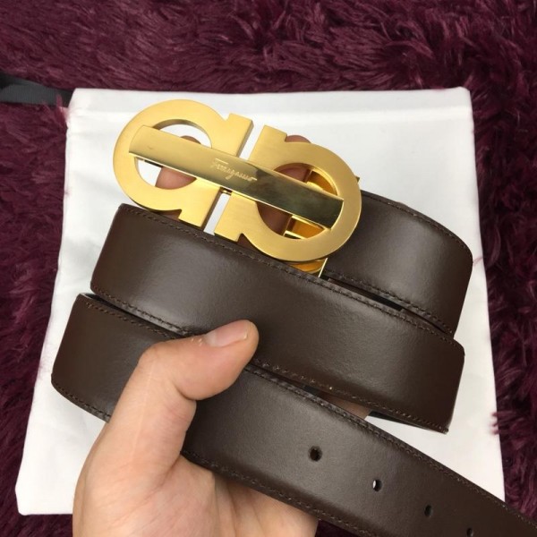 Replica Golden Ferragamo brown leather belt ASS02159