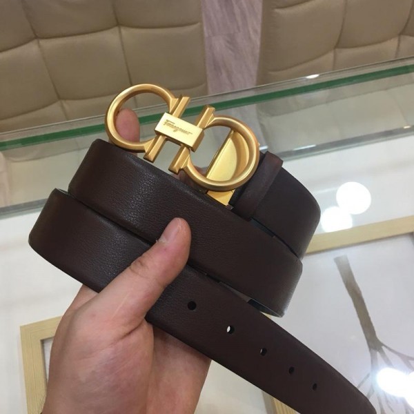 Replica Ferragamo black leather Gold buckle belt ASS02212