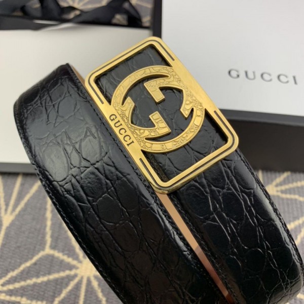 Replica Gucci Gold Men's Buckle black leather BeltASS02311