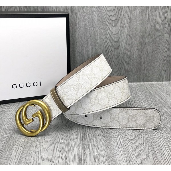 Replica Gucci White leather Gold buckle belt ASS02365