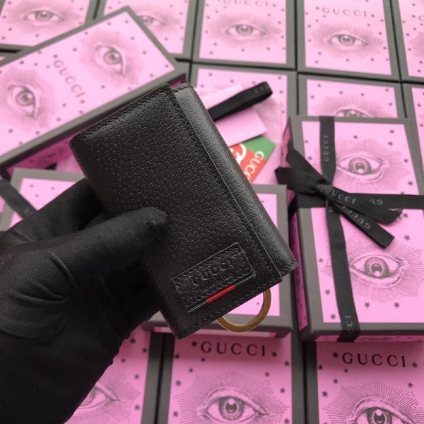 Replica Gucci plain black leather key pouchGC07WM007