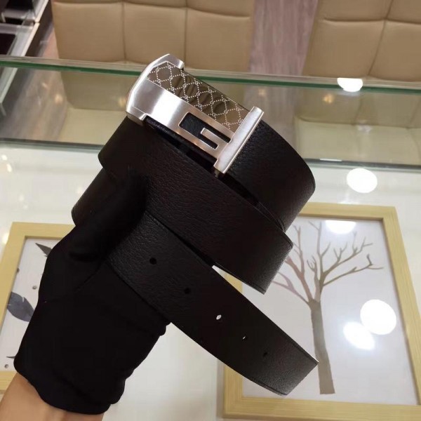 Replica Silver G Gucci Black leather belt ASS02403