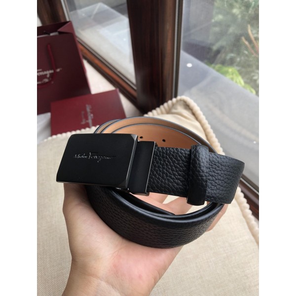 Replica Salvatore Black Ferragamo Gold buckle belt ASS02269