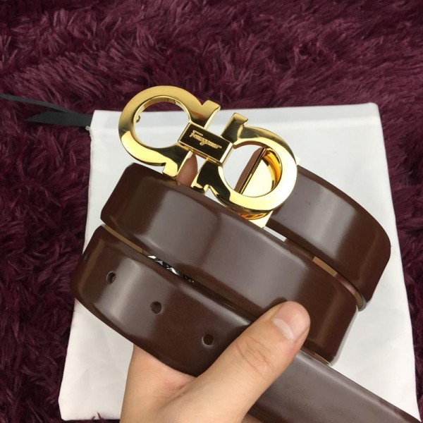 Replica Golden Ferragamo Shiny brown leather belt ASS02160