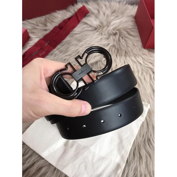 Replica Black Ferragamo silver buckle belt ASS02152