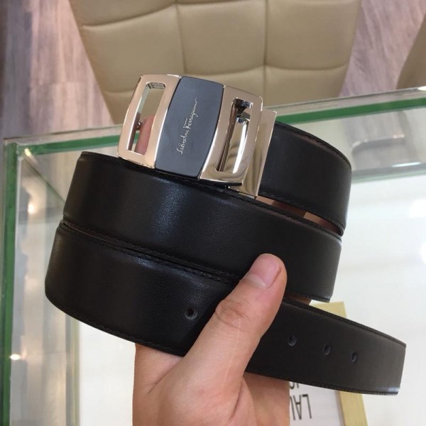 Replica Ferragamo leather black Silver belt ASS02236