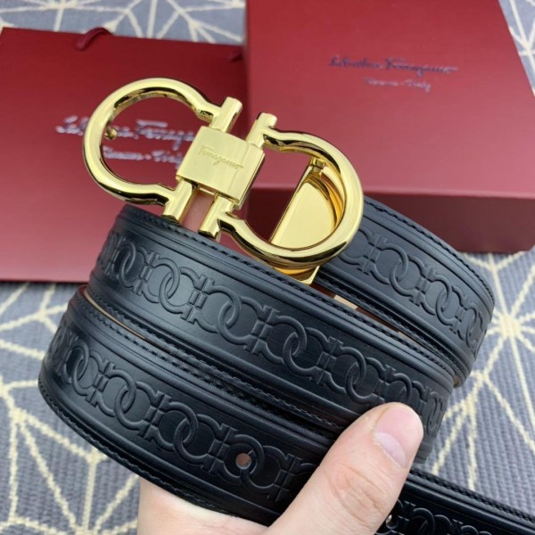 Replica Black Ferragamo Gold buckle belt ASS02086