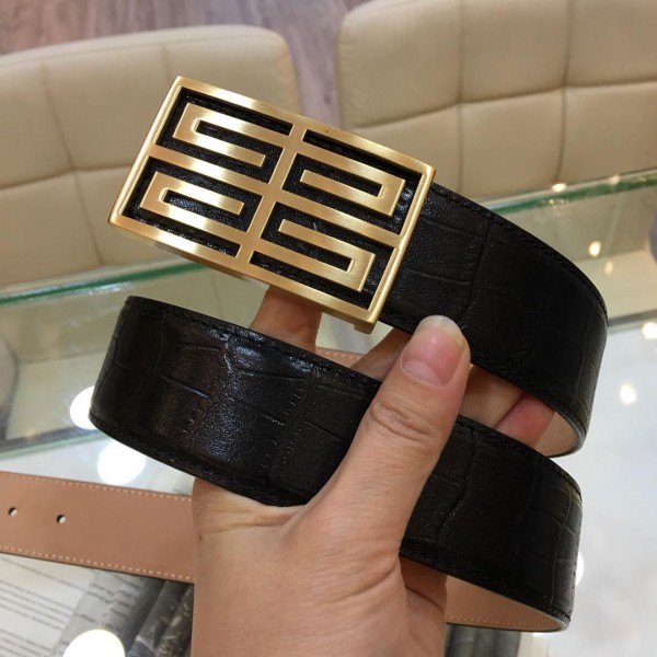 Replica Black leather 4G Gold belt ASS02283