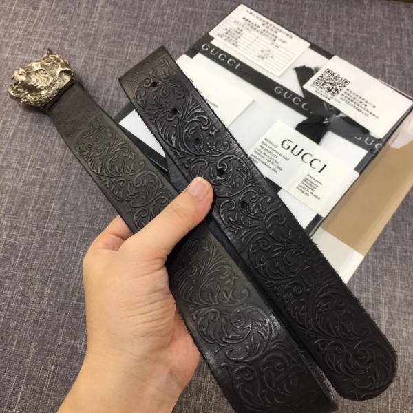 Replica Gucci Lion Head Black leather belt ASS02416