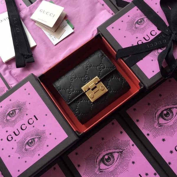 Replica Gucci small black leather wallet with bolt lock GC07WM036