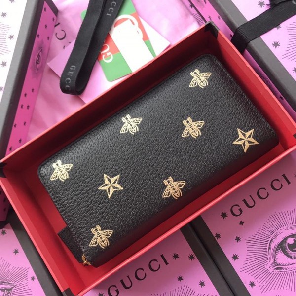 Replica Gucci black zipped purse with bee and star decorations GC07WM037