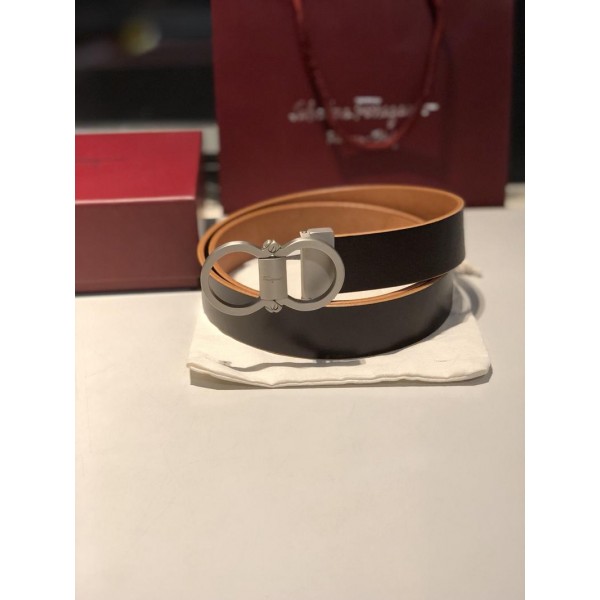 Replica Ferragamo black leather silver belt ASS02190