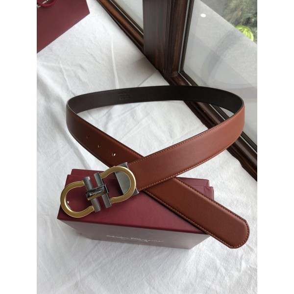 Replica Brown Ferragamo Gold silver buckle belt ASS02120