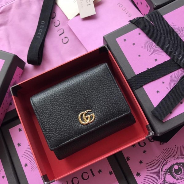 Replica Gucci black leather wallet with exterior pocket GC07WM035