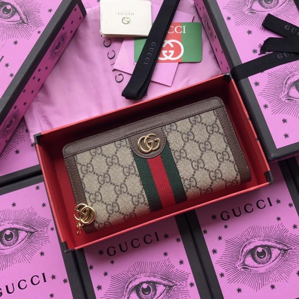 Replica Gucci brown zipped canvas wallet with leather edges GC07WM033