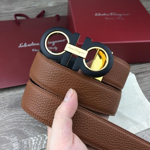 Replica Black Ferragamo Golden buckle belt ASS02076