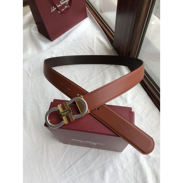 Replica Brown Ferragamo Gold silver Men's belt ASS02119