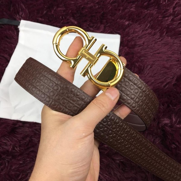 Replica Dark Brown Gold Ferragamo belt ASS02228