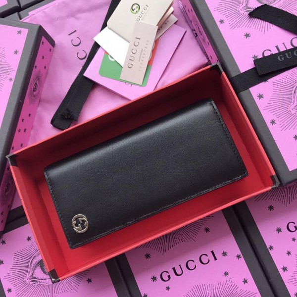 Replica Gucci plain black leather wallet GC07WM002