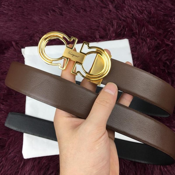 Replica Brown Gold Ferragamo buclkle belt ASS02172