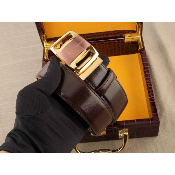 Replica Salvatore Brown Ferragamo Gold buckle belt ASS02270