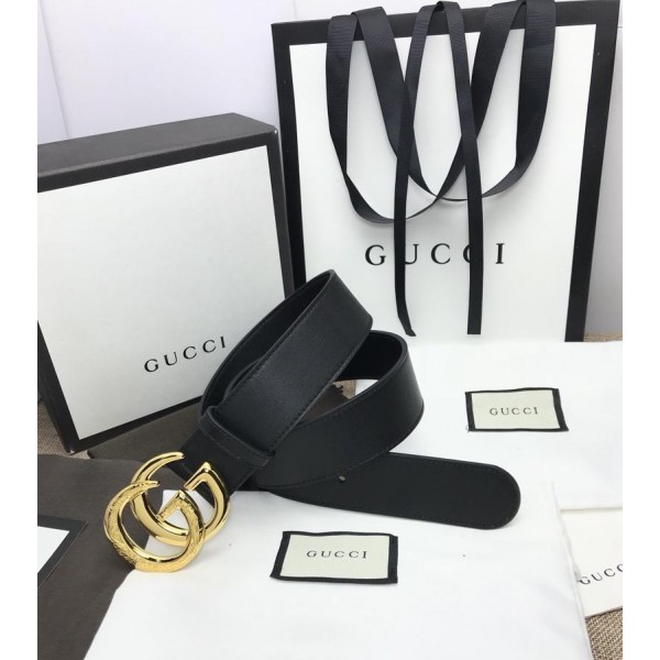 Replica Gucci Double G Black leather buckle belt ASS02367