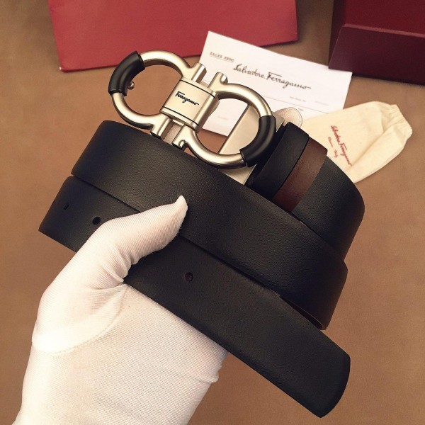 Replica Black Ferragamo Silver buckle belt ASS02155