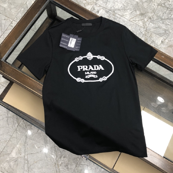 Replica Prada T-shirt Oversized Logo cotton in Black