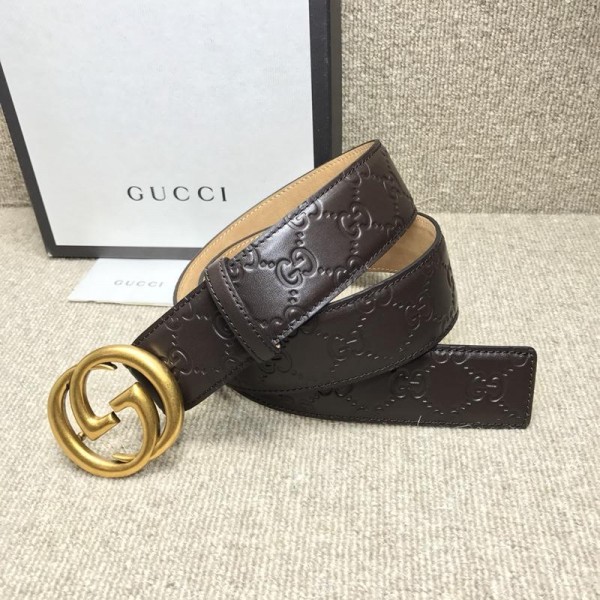 Replica Gucci Interlocking G Brown leather Gold belt ASS02369