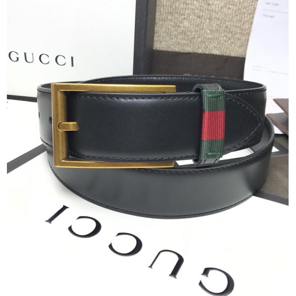 Replica Gucci Black leather G-less buckle Men's belt ASS02386