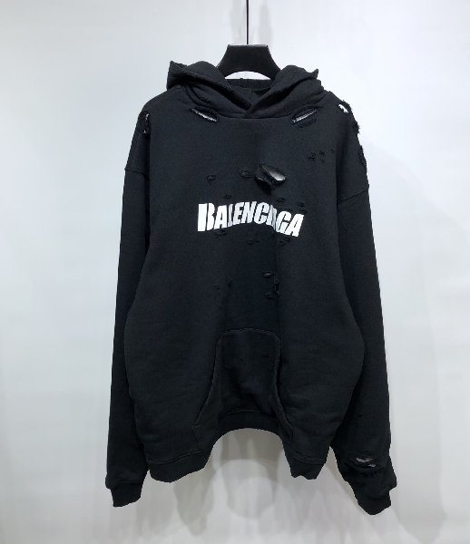 Replica Balenciaga Hoodie Destroyed in Black