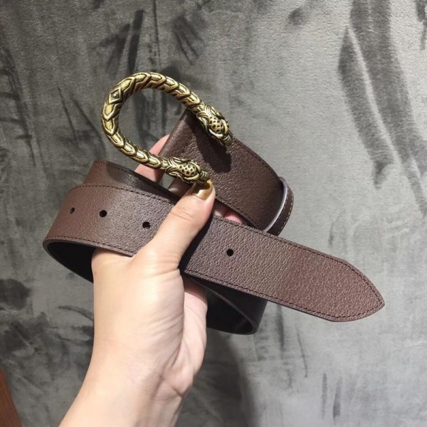 Replica Gucci Brown leather Snake Gold buckle belt ASS02381