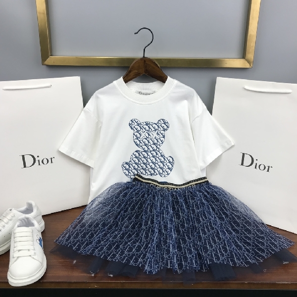 Replica Dior 2022 Girl's T-shirt and Skirt Set