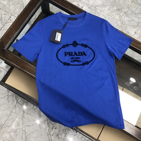 Replica Prada T-shirt Oversized Logo cotton in Blue