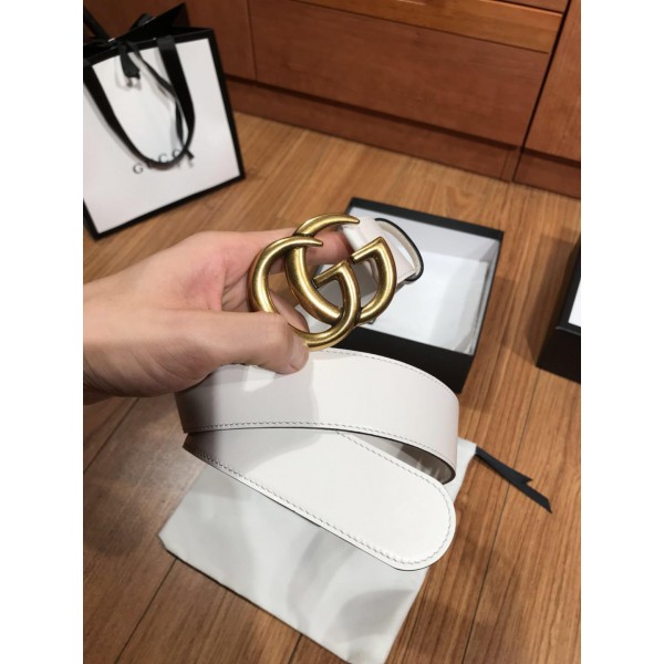 Replica White Leather Gucci Double G buckle belt ASS02375