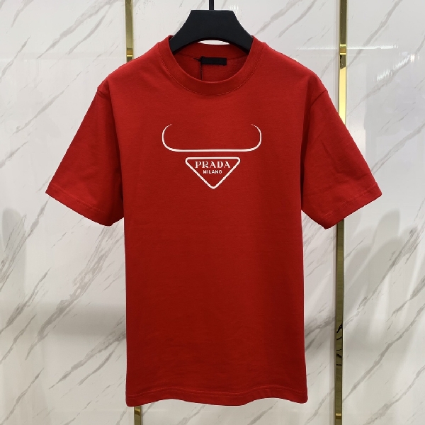 Replica Prada T-shirt Oversized Logo cotton in Red