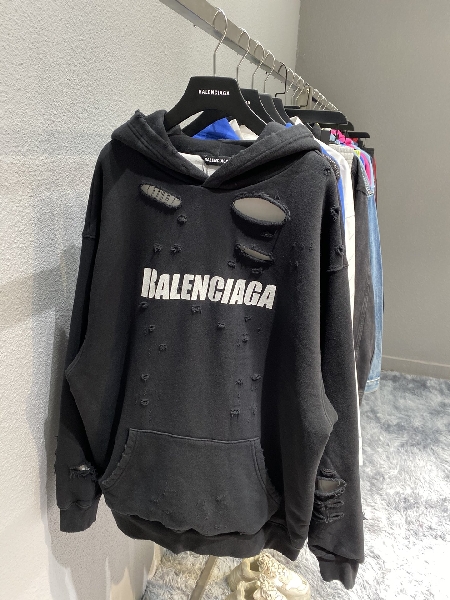 Replica Balenciaga Hoodie Destroyed in Black