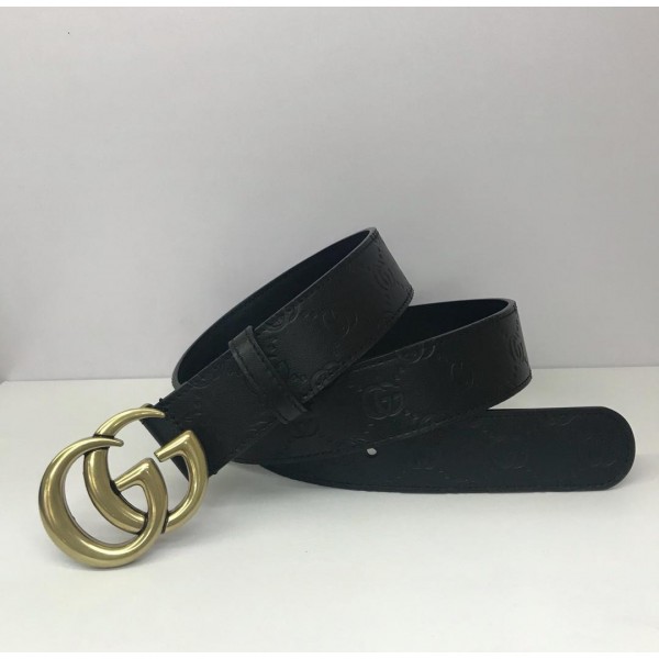 Replica GG Gucci Black leather Gold buckle belt ASS02388