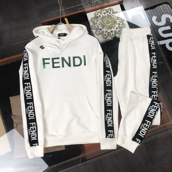 Replica Fendi Hoodie FF logo stripe suit in White