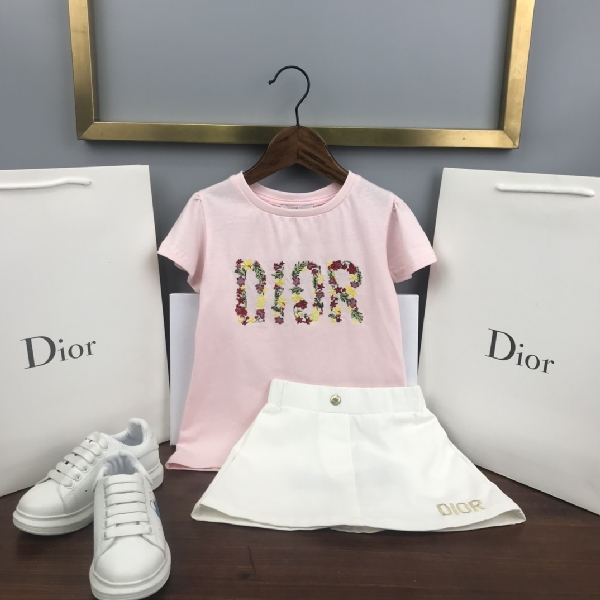 Replica Dior 2022 Girl's T-shirt and Skirt Set