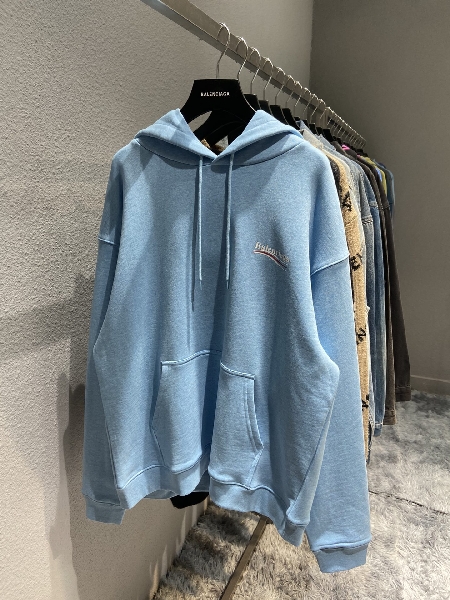 Replica Balenciaga Hoodie Logo Medium Fit in Blue