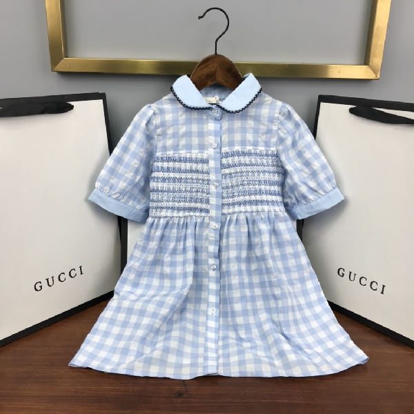 Replica Gucci 2022 New Blue Lattice Girl's Dress