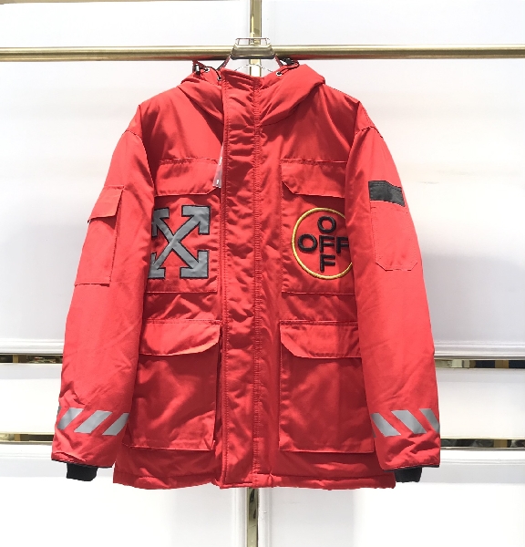 Replica Off-White Down Jacket Hoodies in Red