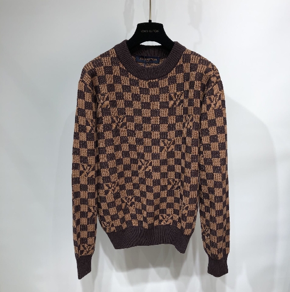 Replica Louis Vuitton Sweatshirt Ribbed Damier Crewneck