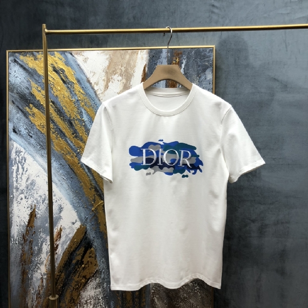 Replica Dior T-shirt in White with Blue Logo