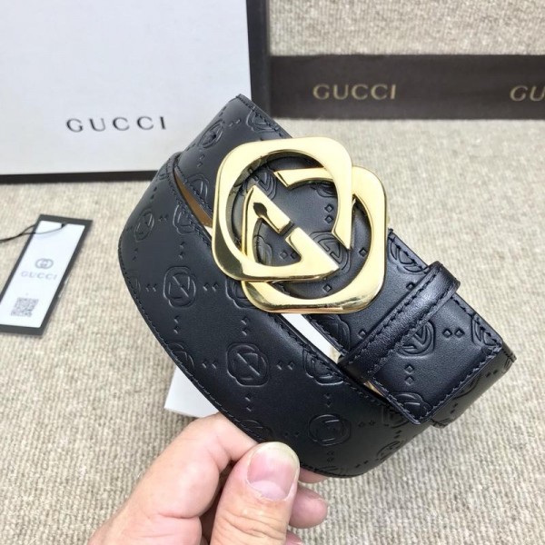 Replica Black Gucci Gold Men's Buckle belt ASS02298