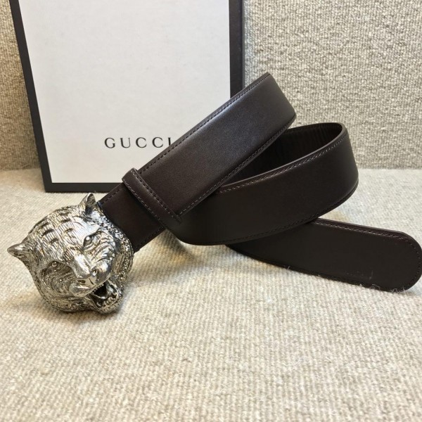 Replica Gucci Lion Buckle Black leather belt ASS02358